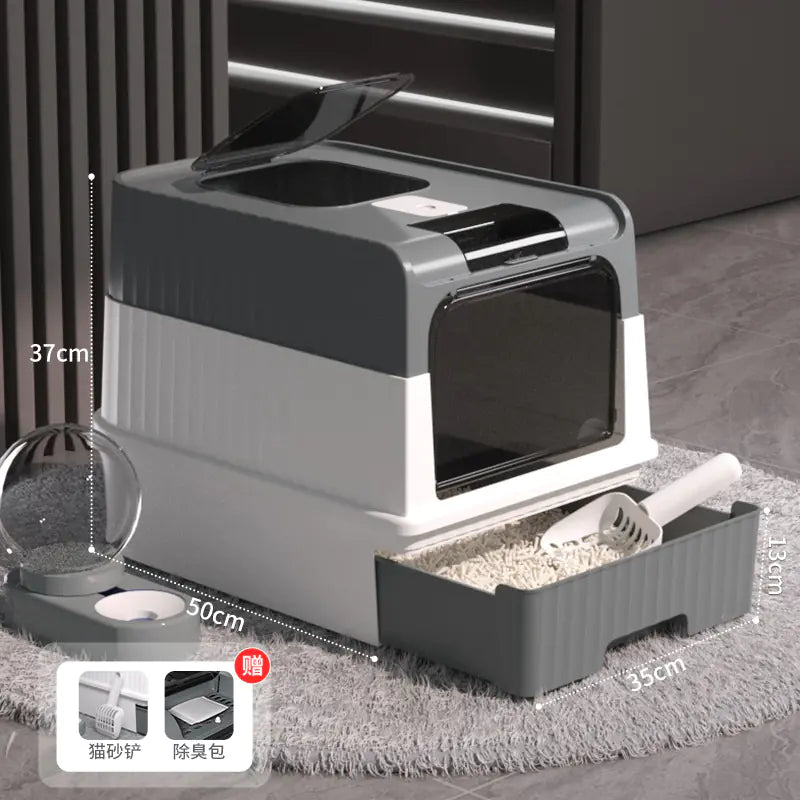 Large Enclosed Cat Litter Box with Door for Pets