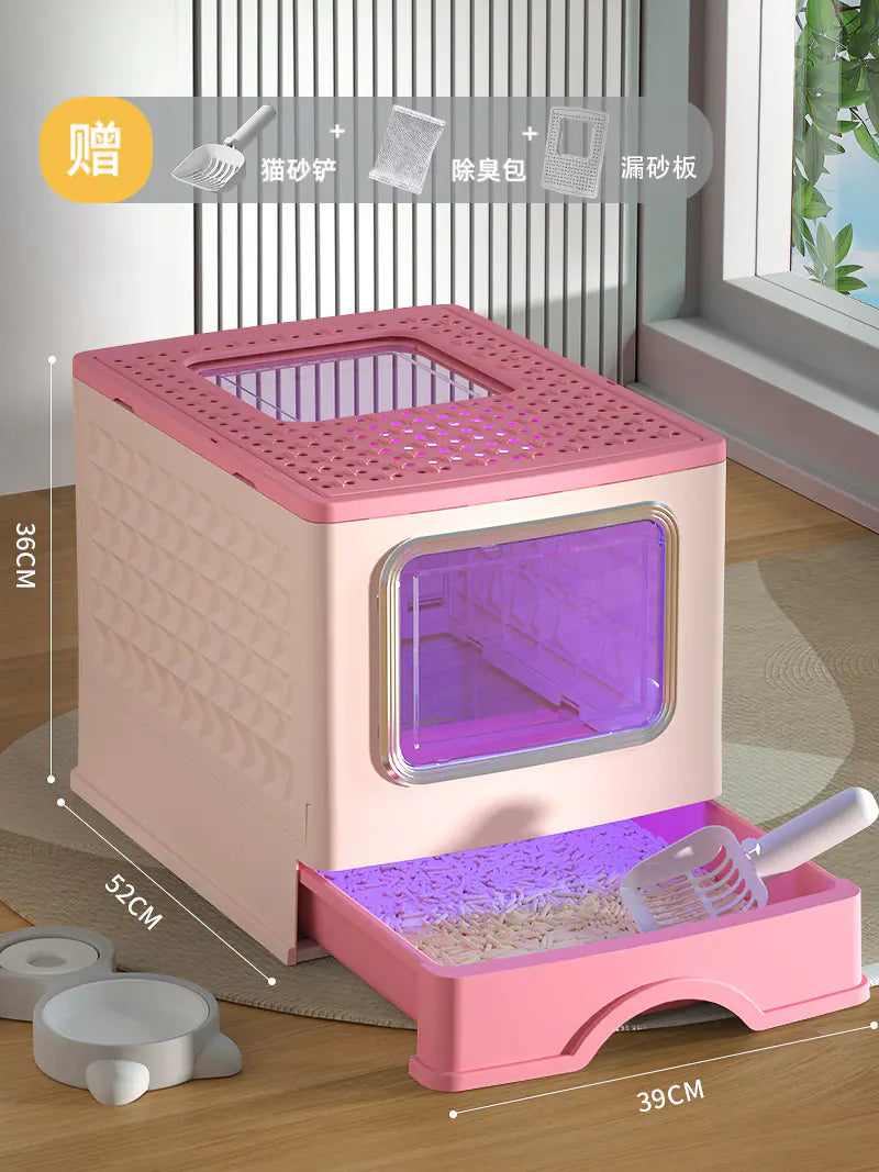 Large Enclosed Cat Litter Box with Door for Pets