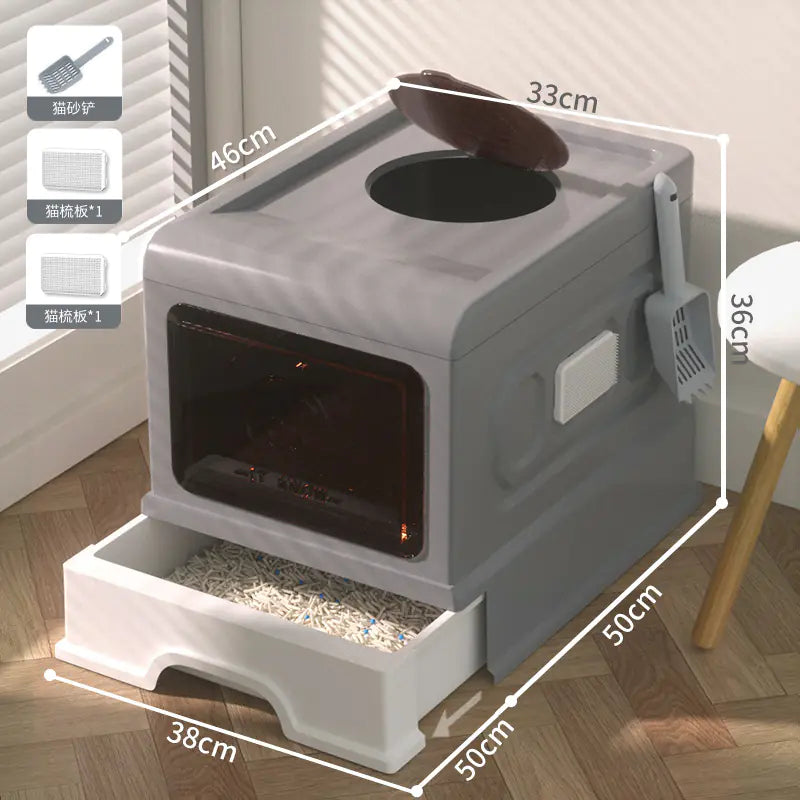 Large Enclosed Cat Litter Box with Door for Pets