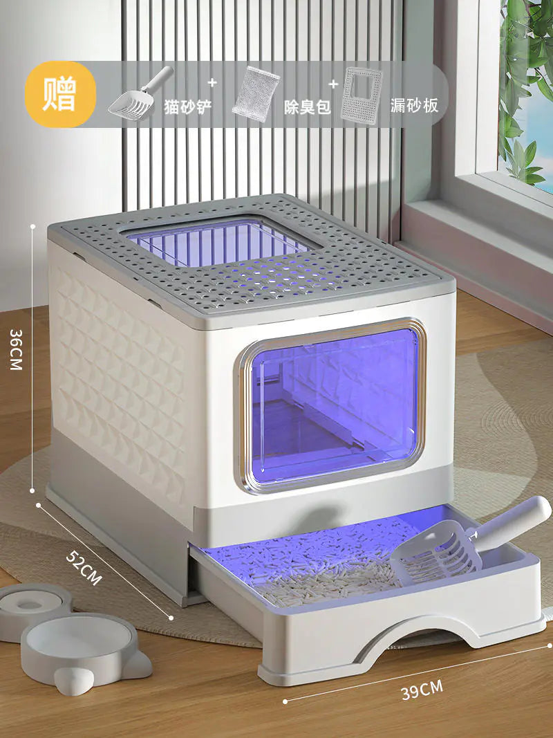 Large Enclosed Cat Litter Box with Door for Pets