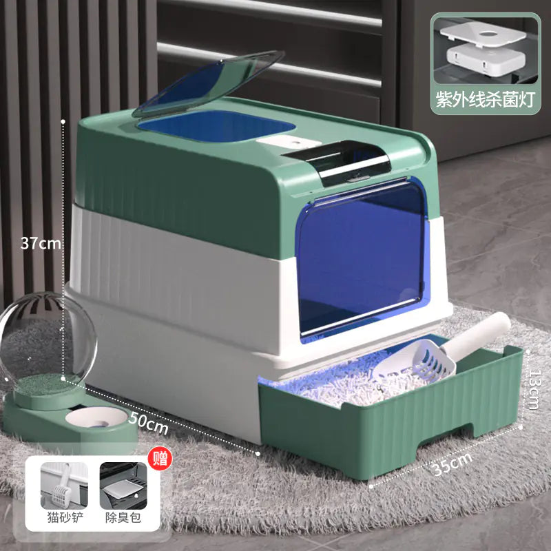 Large Enclosed Cat Litter Box with Door for Pets