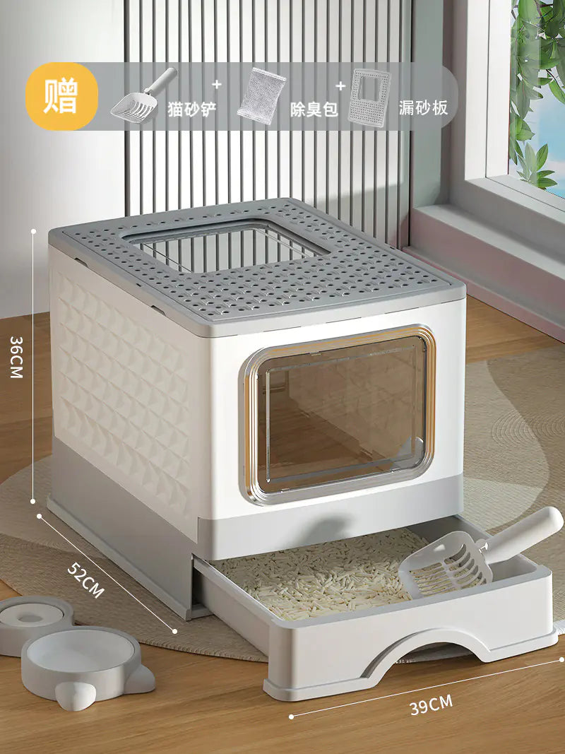 Large Enclosed Cat Litter Box with Door for Pets