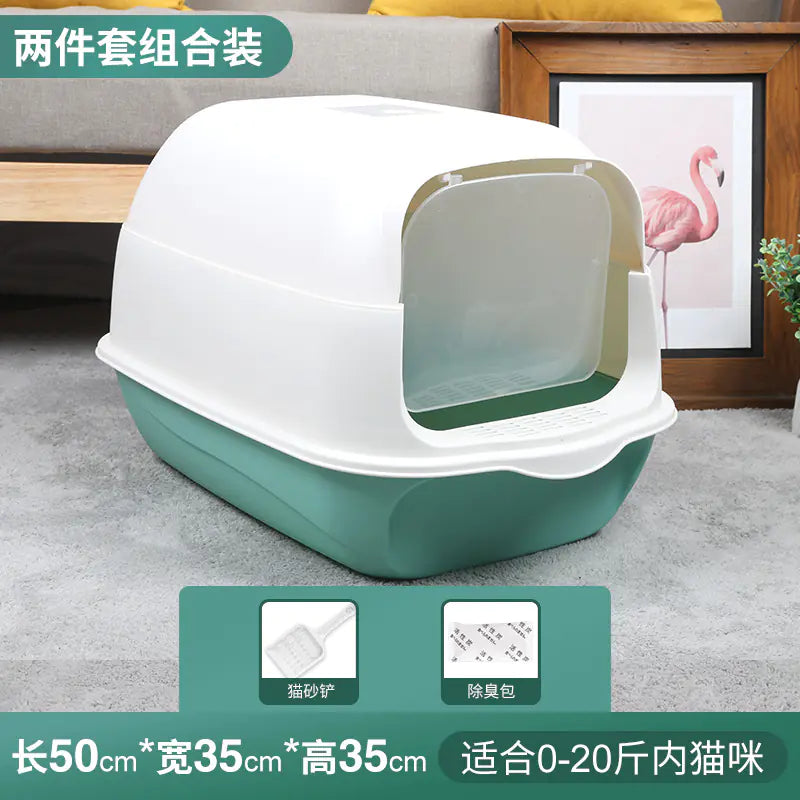 Large Enclosed Cat Litter Box with Door for Pets