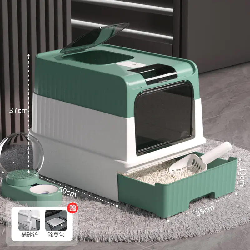 Large Enclosed Cat Litter Box with Door for Pets