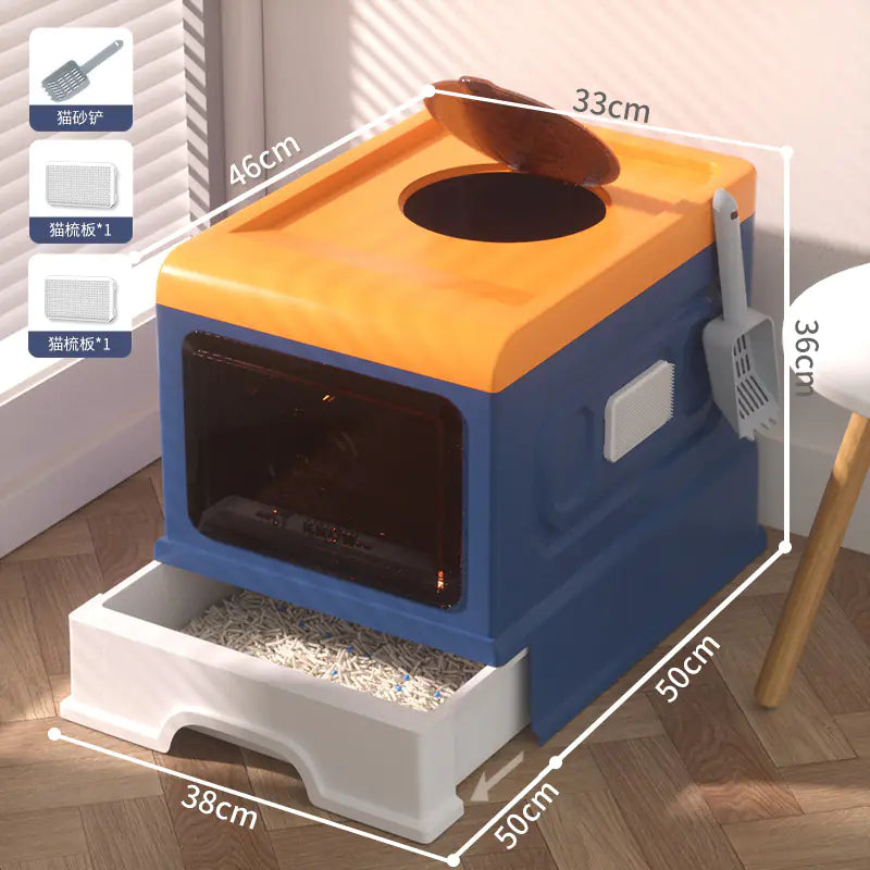 Large Enclosed Cat Litter Box with Door for Pets