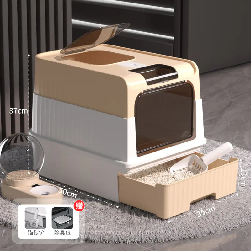 Large Enclosed Cat Litter Box with Door for Pets