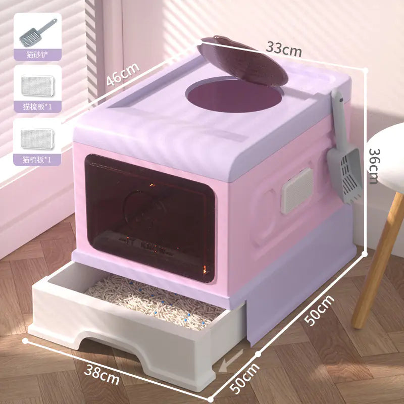 Large Enclosed Cat Litter Box with Door for Pets