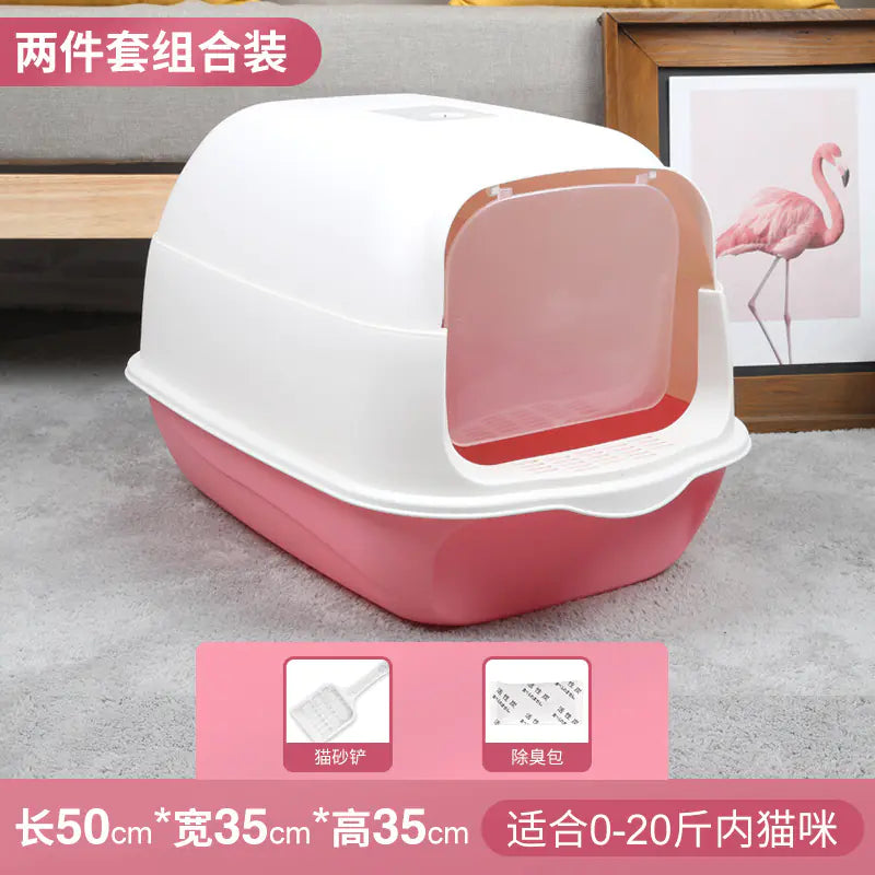 Large Enclosed Cat Litter Box with Door for Pets
