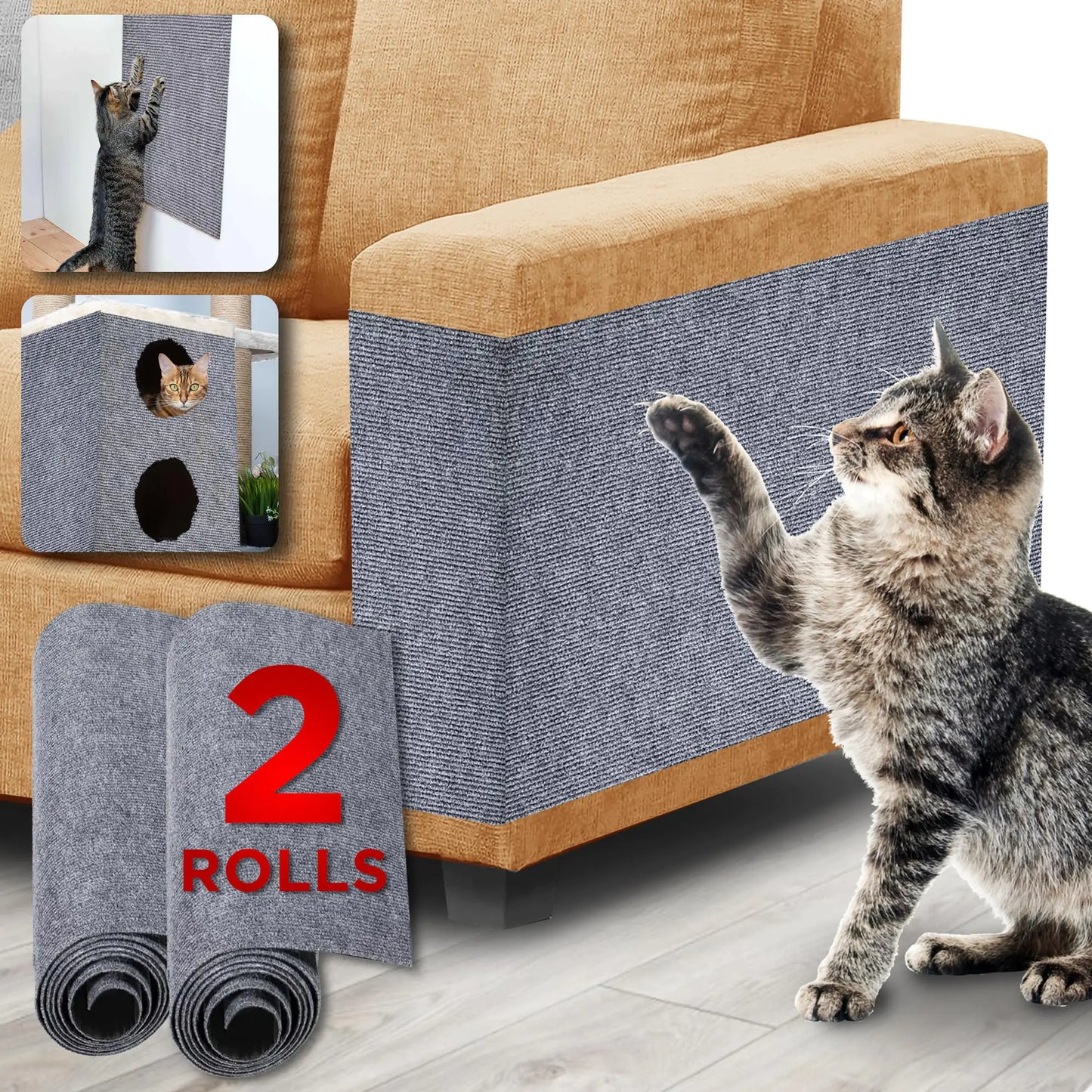 Heavy Duty Cat Scratch Deterrent Furniture Protectors for Sofa Doors Clear Couch Protectors from Cats Scratching Anti Cat Scratch Tape Guards (Grey 2pcs 394x158")