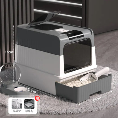 Large Enclosed Cat Litter Box with Door for Pets