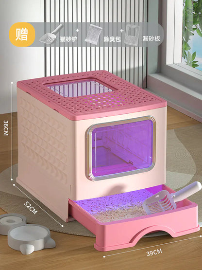 Large Enclosed Cat Litter Box with Door for Pets