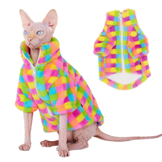 Cat Winter Rainbow Fleece Jacket with Zipper (3-5.5 lbs)