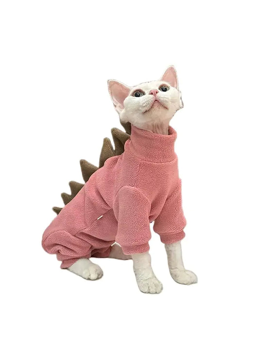 GigglyHouse- Dinosaur Costume Hairless Cats Warm Clothes for Cornish Rex and Devon Rex (Red XS(1-2lbs))