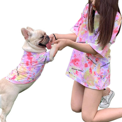 Dog Clothes for Small DogsTie Dye Dog Shirt T-Shirt with SleevesPink French Bulldog Clothes Matching Dog and Owner Clothes Separately SoldGirl Puppy ClothesPerfect Dog Mom Gift