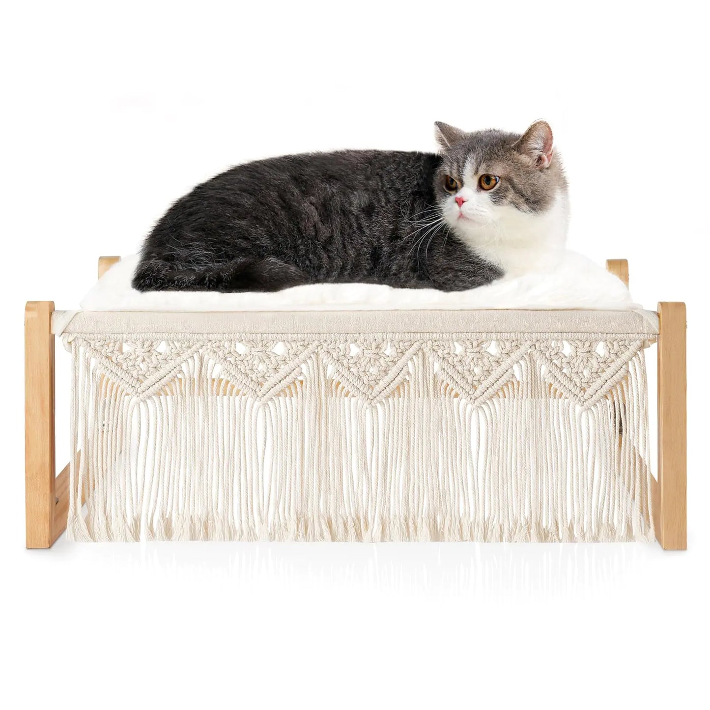 Elevated Wooden Dahey Boho Cat Bed with Blanket