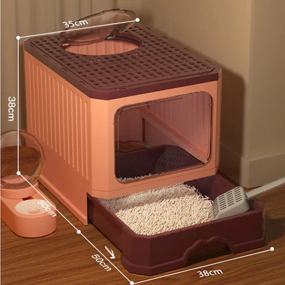 Large Enclosed Cat Litter Box with Door for Pets
