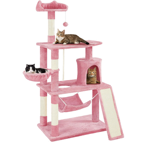 Yaheetech 63.5″ H Cat Tree Multi Level Cat Tree Condo with Basket Hammock Scratching Post