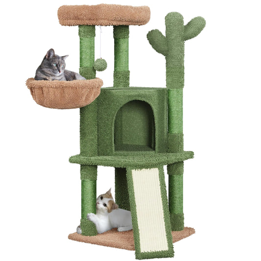 Yaheetech Cactus Cat Tree 42in Cat Tower for Indoor Cats Multi Level  w/ Ball Plush Perch Platform Basket