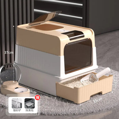 Large Enclosed Cat Litter Box with Door for Pets