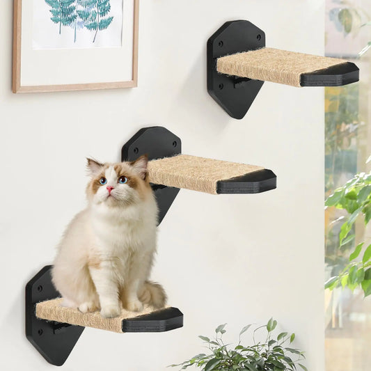 3-Pcs  Wall Shelves Climbing Steps Cat Shelves and Perches with Sisal Rope