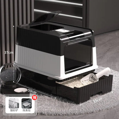 Large Enclosed Cat Litter Box with Door for Pets