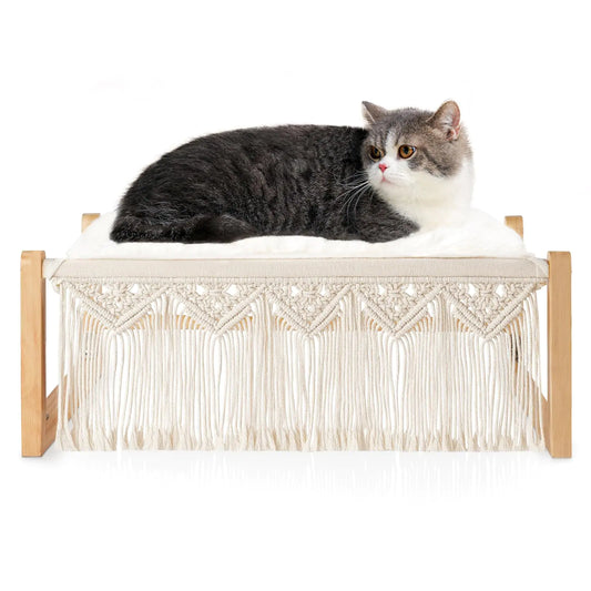 Elevated Wooden Dahey Boho Cat Bed with Blanket