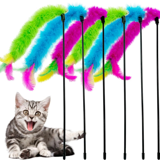 CATENEED Cat Wand Toy Cat Feather Toys 6 PCS Cat Feather Teaser Toy Interactive Feather Cat Toy for Indoor Cats Play