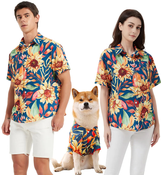 Dog Shirt Hawaiian Pet Summer T-Shirts Dog Style Floral Breathable Cool Clothes Hawaiian Shirts Gifts for Owner and Pet Shirts are Sold Separately