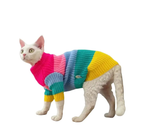 GigglyHouse- Sphynx Cat Clothes Colorful Knitted Sweater for Cornish Rex and Devon Rex (XS(1-2 lbs))